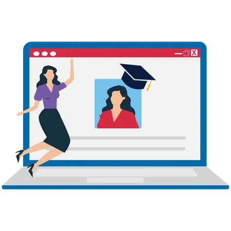 Student Receive Digital Diploma certificate Online  Illustration