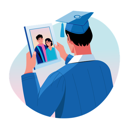 Student remembering his parents memory  Illustration