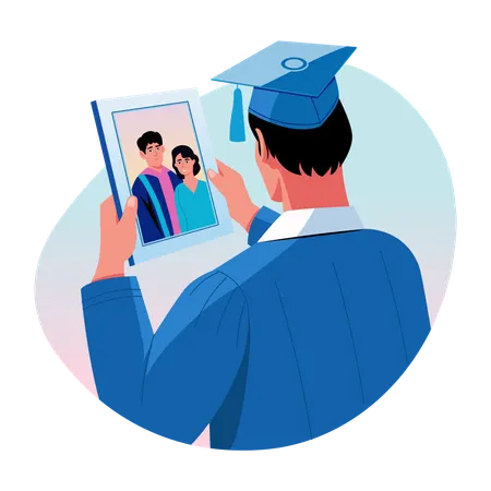 Student remembering his parents memory  Illustration