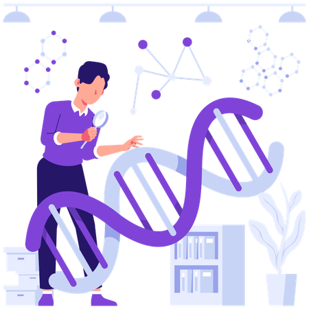 Student researches on DNA  Illustration