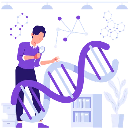 Student researches on DNA  Illustration