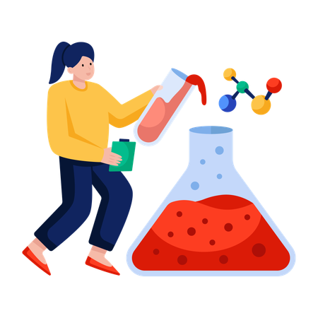 Student researches on Sample test tube  Illustration