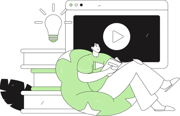 Student revising his syllabus online  Illustration