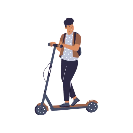 Student riding an electric scooter  Illustration