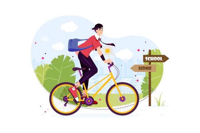 Student riding cycle to reach school  Illustration