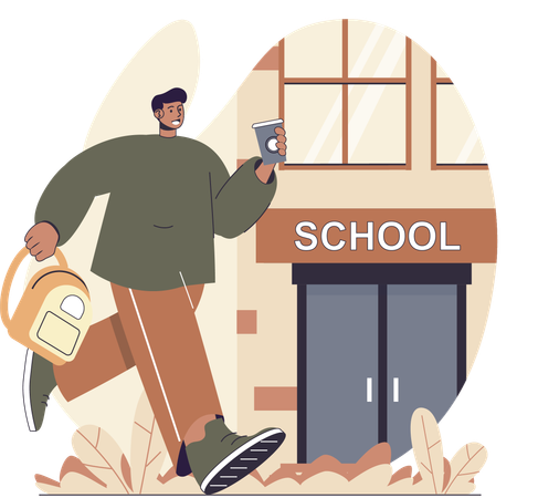 Student running late for school  Illustration