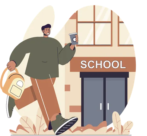 Student running late for school  Illustration