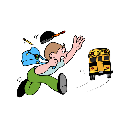 Student running to catch school bus  Illustration