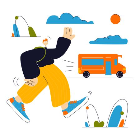 Student rushing to the school bus Illustration