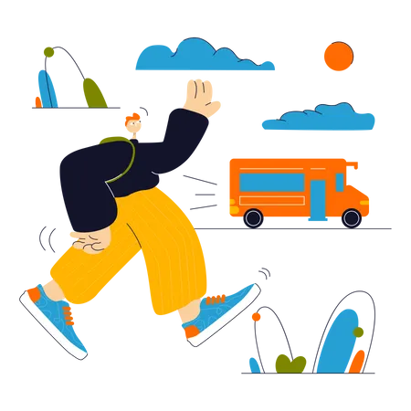 Student rushing to the school bus Illustration