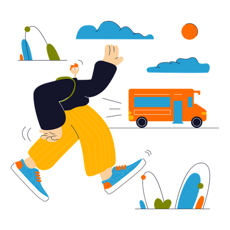 Student rushing to the school bus  Illustration