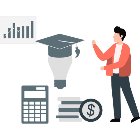 Student schaut sich Abschlussmütze an  Illustration