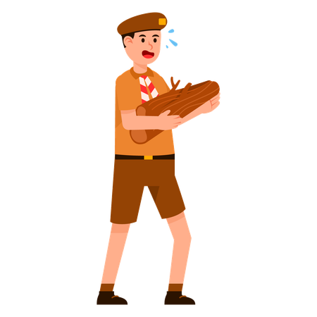 Student Scout Carrying Firewood  Illustration