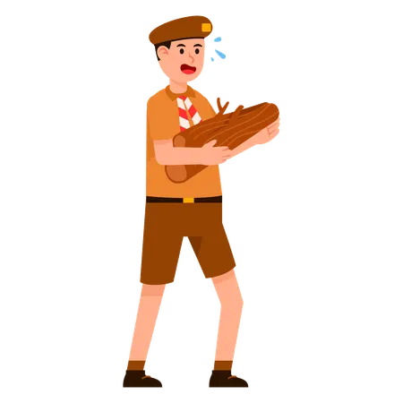 Student Scout Carrying Firewood  Illustration