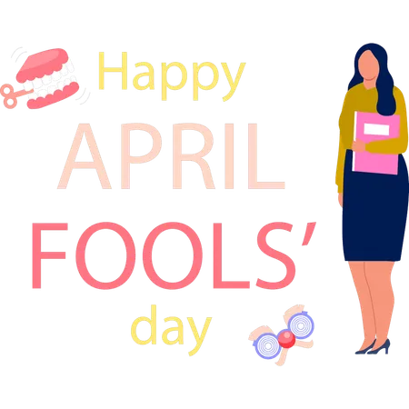 Student showing April fools day message  Illustration