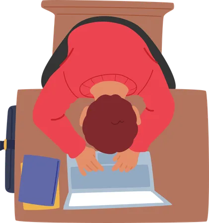 Student Sitting At Desk  Illustration