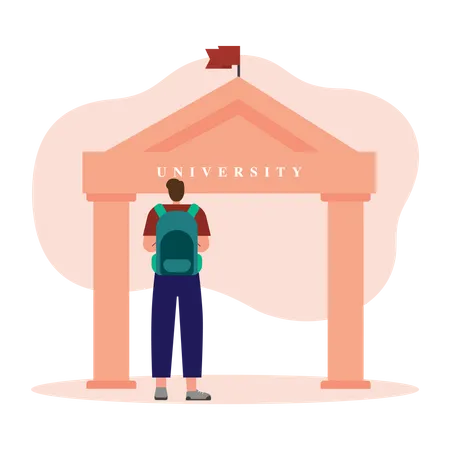 Student standing on University gate  Illustration