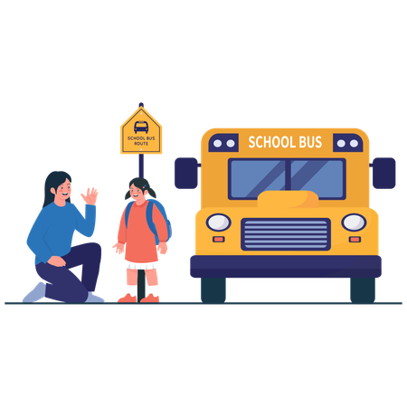 Student standing School Bus Departure  Illustration