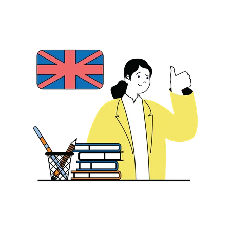 Student studying abroad showing thumbs up sign  Illustration
