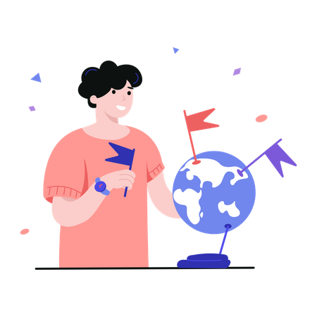 Student studying geography on a globe Illustration