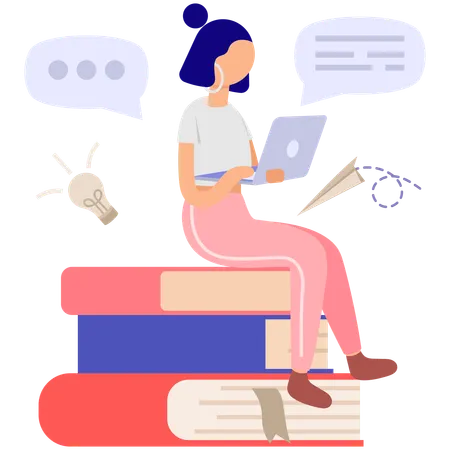 Student Studying Online  Illustration