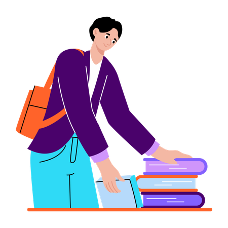 Student taking book from library  Illustration