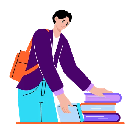 Student taking book from library  Illustration