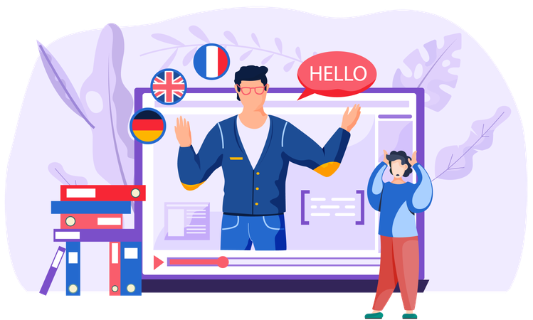 Student taking online learning lesson  Illustration