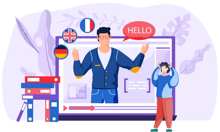 Student taking online learning lesson  Illustration
