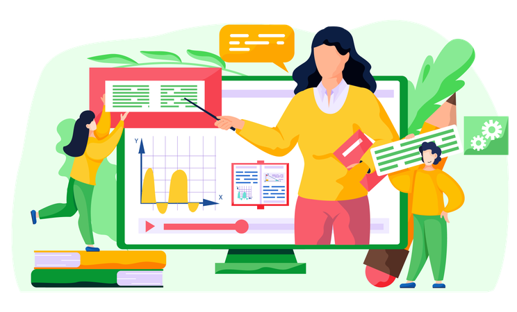 Student taking online math course  Illustration