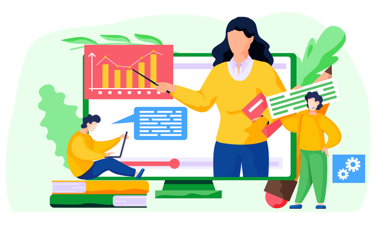 Student taking online math course  Illustration