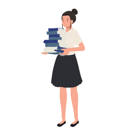 Student Thai University Student in Uniform Holding Books  Illustration