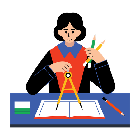 Student using drawing compass  Illustration