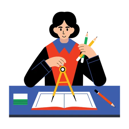 Student using drawing compass  Illustration