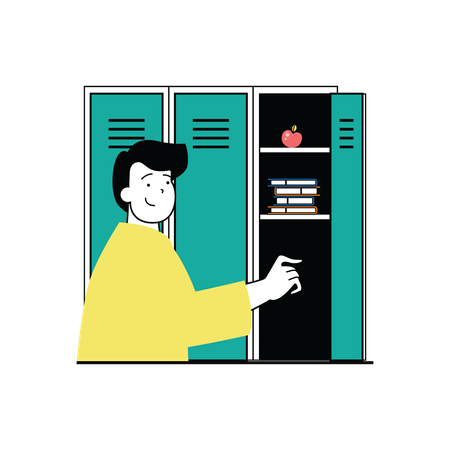 Student using his locker for keeping books  Illustration