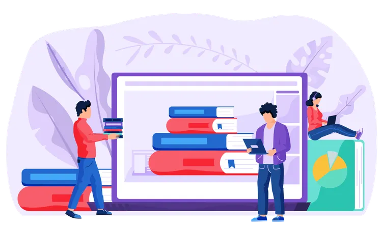 Student using online library  Illustration