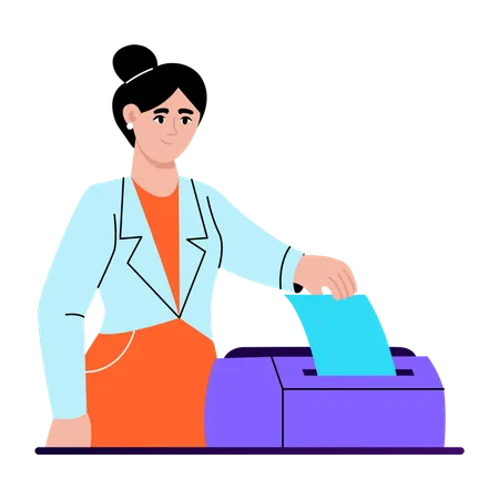 Student using photo printer  Illustration