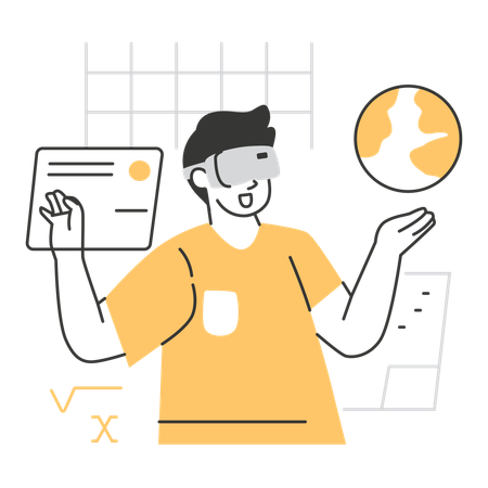 VRを使って地球を探検する学生  イラスト
