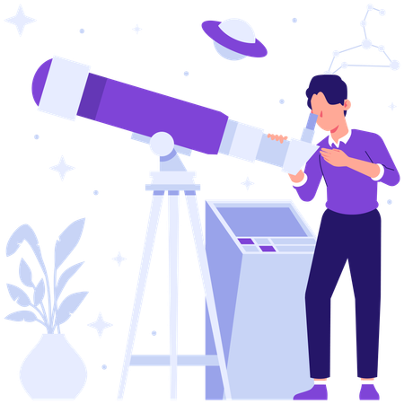 Student views galaxy from telescope  Illustration