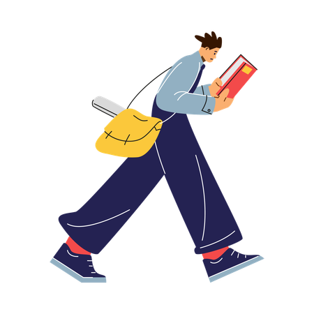 Student walking and reading book  Illustration