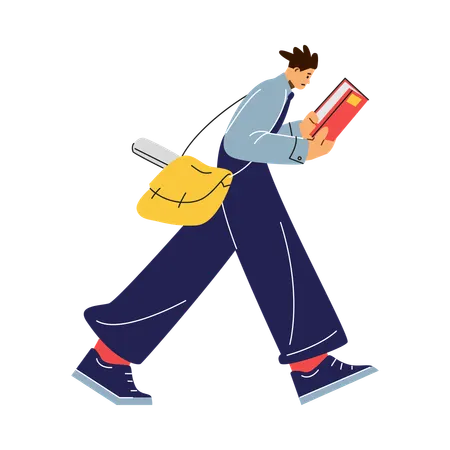 Student walking and reading book  Illustration