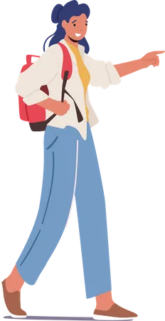 Student wearing backpack walking Illustration