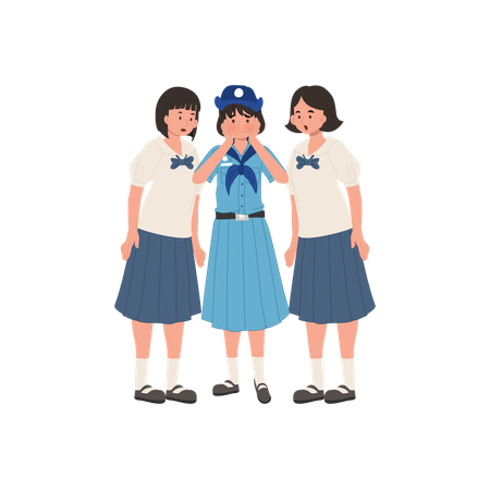 Student wearing wrong uniform standing with classmates  Illustration