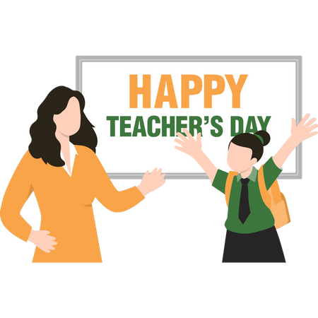 Student wishing her teacher happy teachers day Illustration