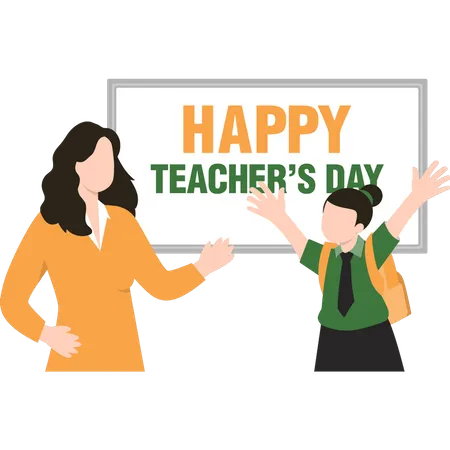 Student wishing her teacher happy teachers day Illustration