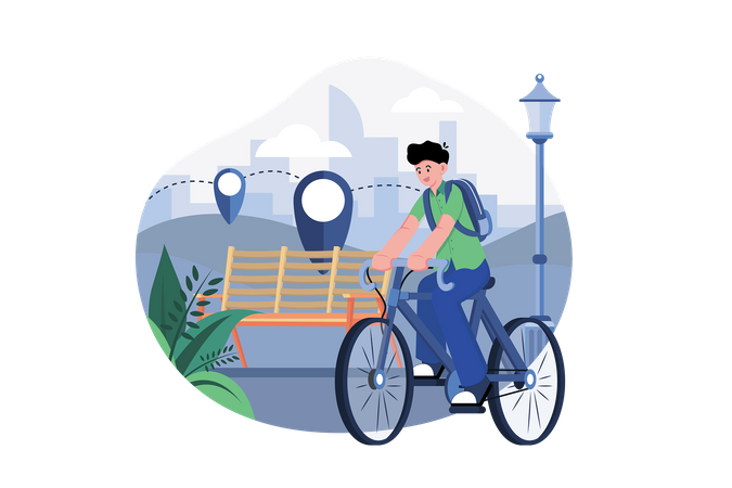 Student with  backpack and go to school on bicycle  イラスト