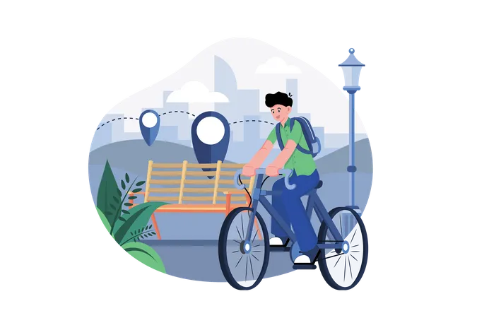 Student With A Backpack Riding In A Park Illustration