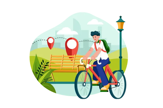 Student with  backpack and go to school on bicycle  Illustration