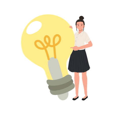 Student with big Light Bulb Idea  Illustration