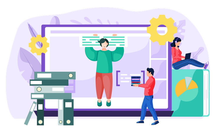 Student with books during online lecture  Illustration